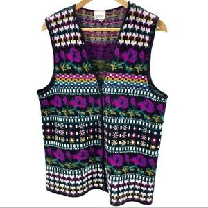 Vintage Acrylic Floral Bright Colorful Unique Sweater Vest